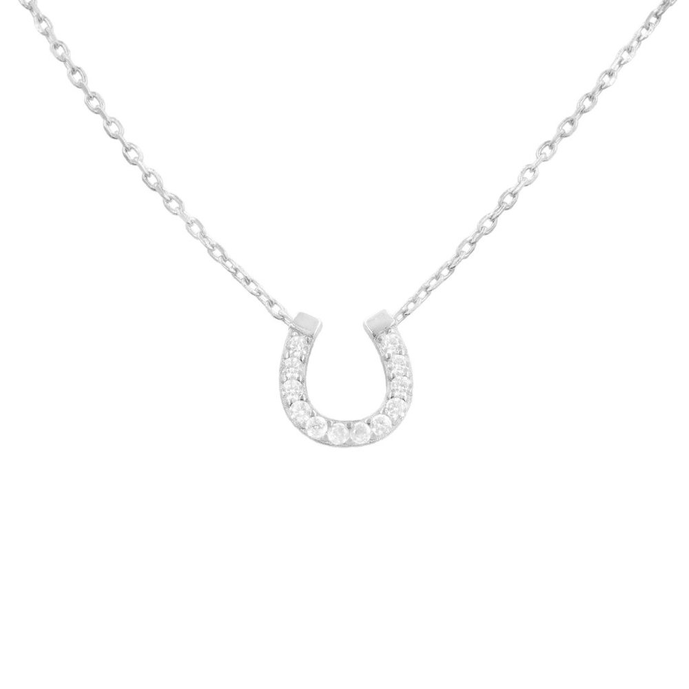 Silver Horseshoe Necklace Sterling Silver Horseshoe Necklace with Pave